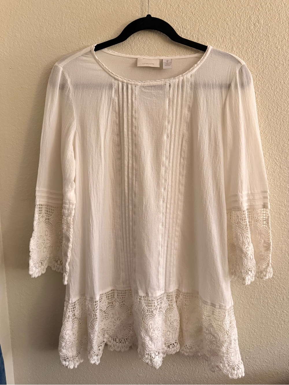 Chico's White Lace-Trim Peasant Tunic